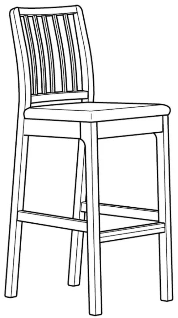Line drawing of a wooden chair with vertical slats and a seat (no text or symbols)