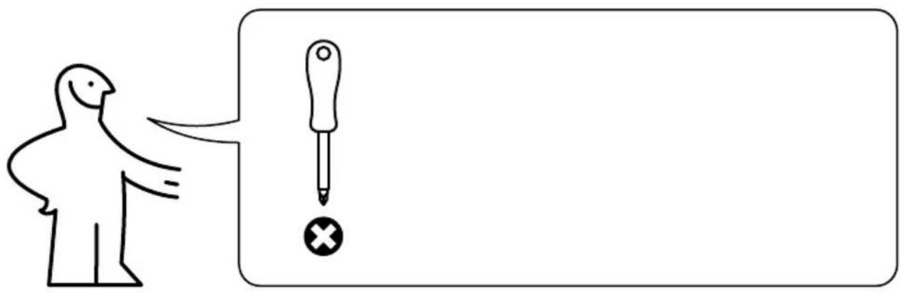 Simple line drawing showing a person pointing at a dropper with an exclamation mark, next to a blank rectangular box.
