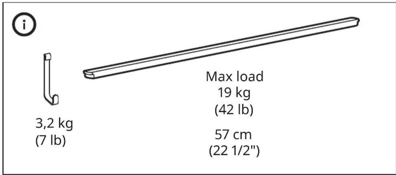 i 3,2 kg (7 lb) Max load 19 kg (42 lb) 57 cm (22 1/2")