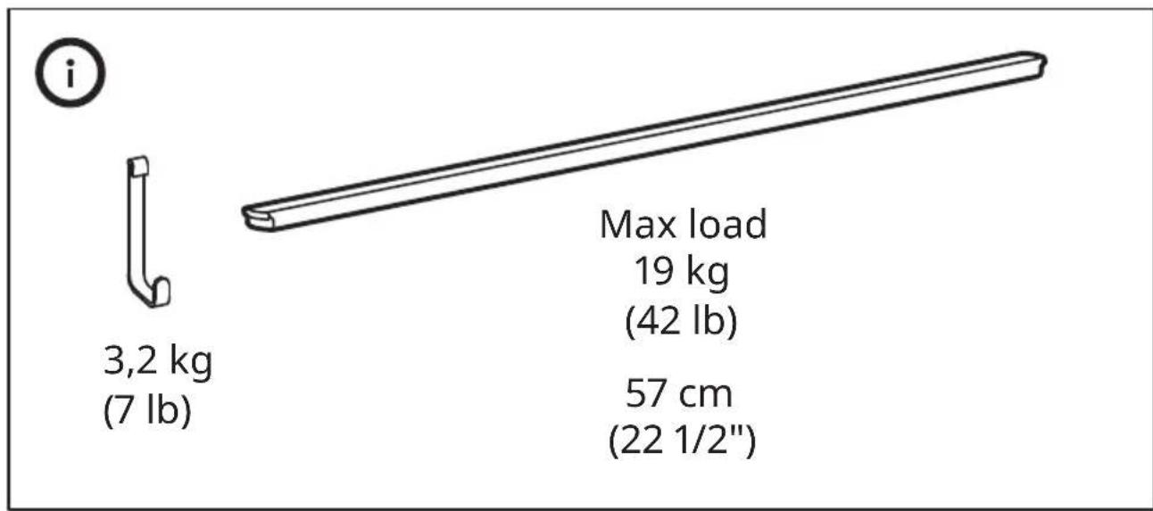 i 3,2 kg (7 lb) Max load 19 kg (42 lb) 57 cm (22 1/2") i