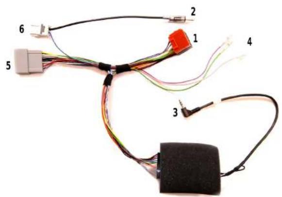 Diagram of an automotive electrical connector with labeled parts including power, motor, and cable connections