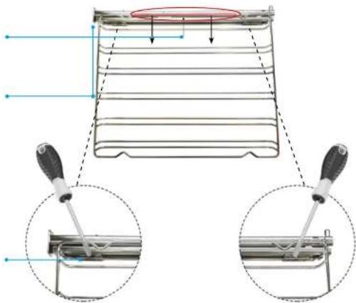 Technical diagram showing a mechanical assembly with two views of a component, one with a red oval highlight and arrows indicating direction or force.