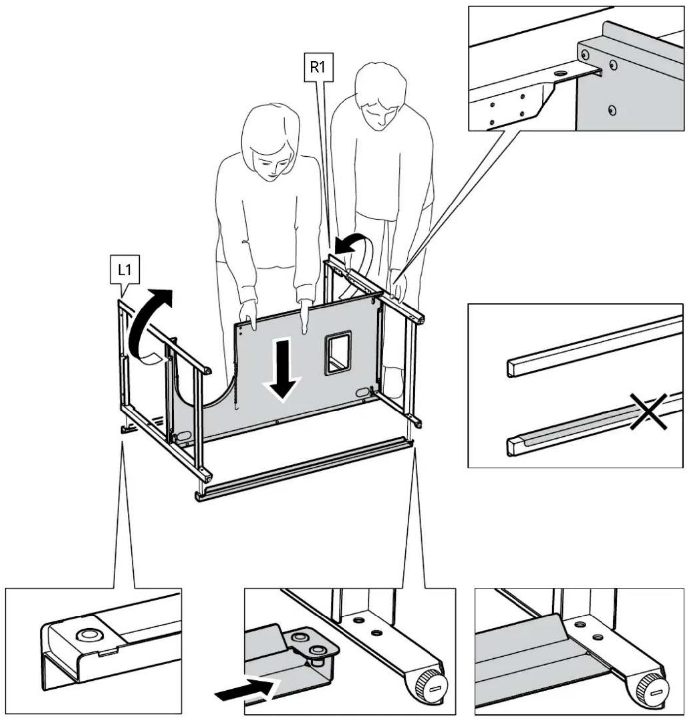 Technical diagram illustrating a mechanical assembly with labeled components and directional arrows indicating motion or movement.