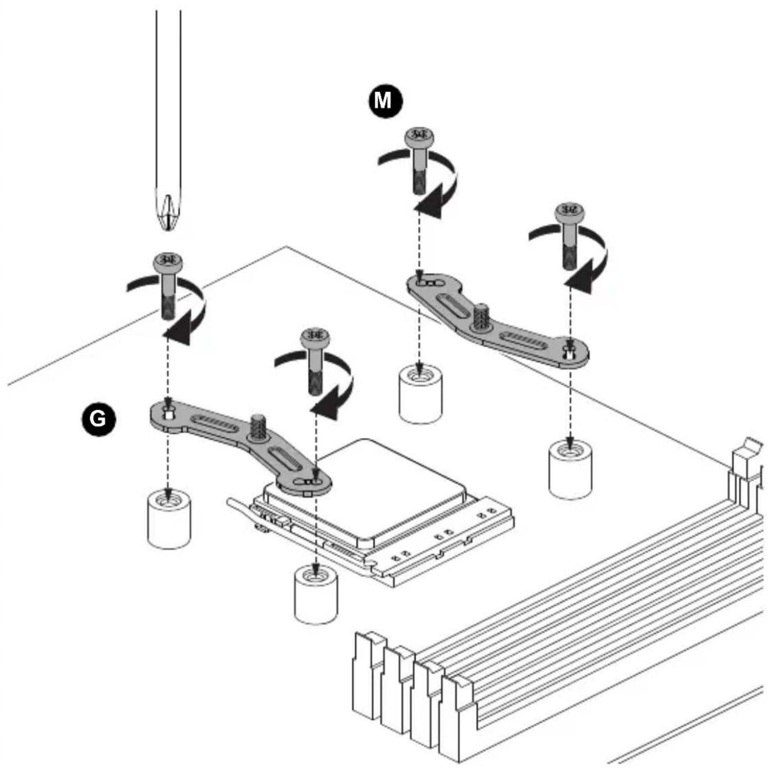 Technical diagram illustrating mechanical assembly steps with labeled components and directional arrows