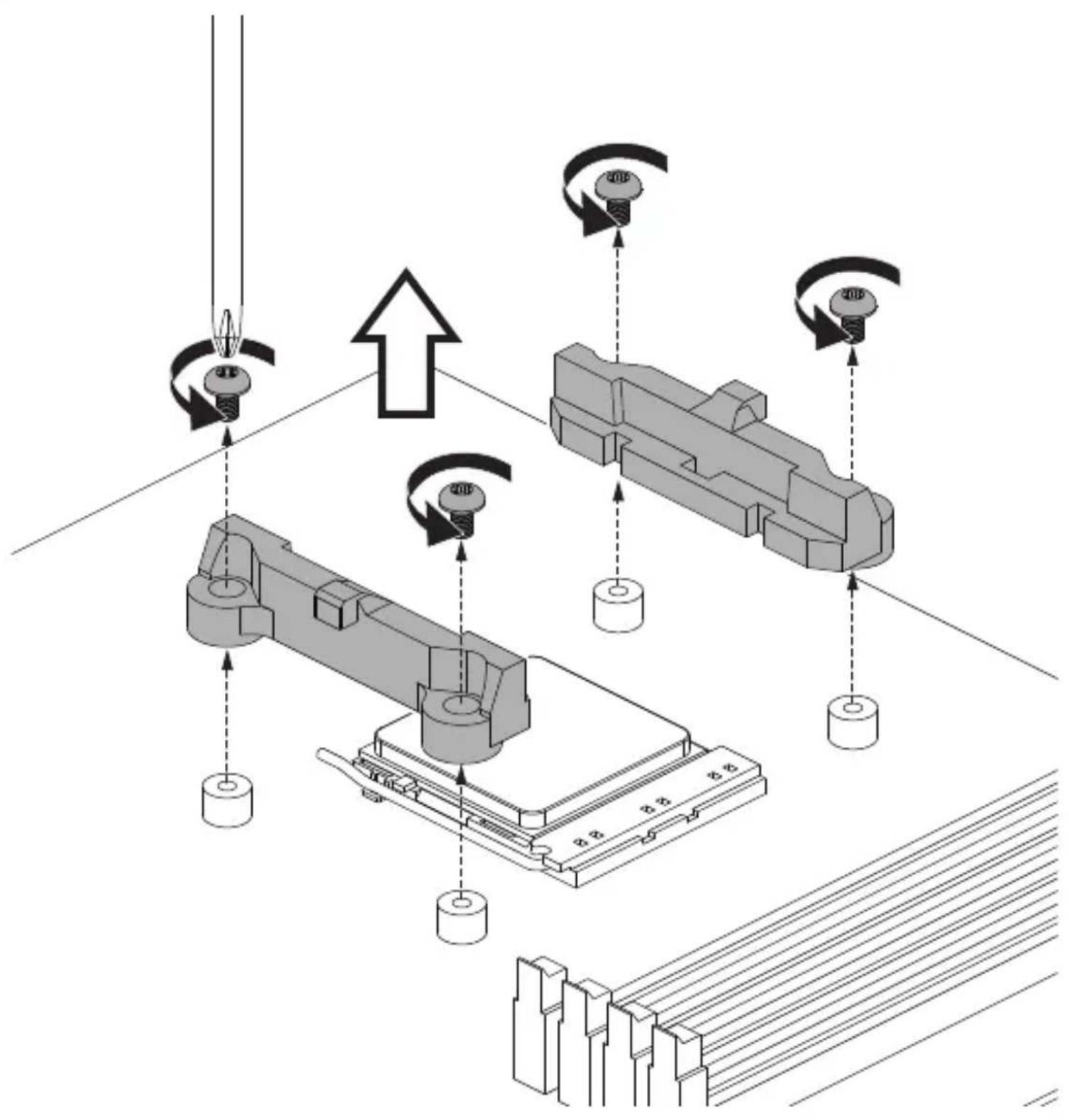 Technical diagram illustrating mechanical assembly and rotation process with labeled components and directional arrows