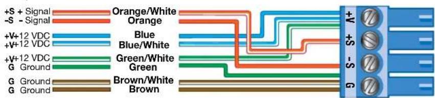+S + Signal -S - Signal Orange/White Orange Blue Blue/White +V+12 VDC +V+12 VDC +V+12 VDC G Ground G Ground G Ground Brown/White Brown A+ S- S-