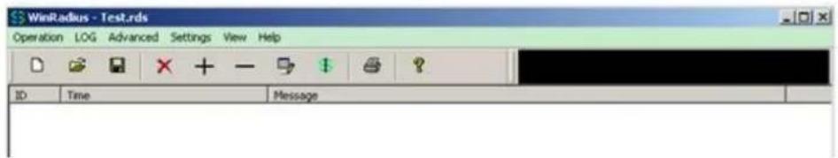WinRadius - Test.rds Operation LOG Advanced Settings View Help ID Time Message