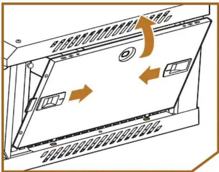 Diagram of a server rack with labeled ports and directional arrows indicating movement or flow