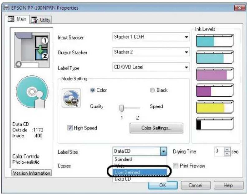 EPSON PP-100N - Select [User Defined] for [Label Size]. - 1