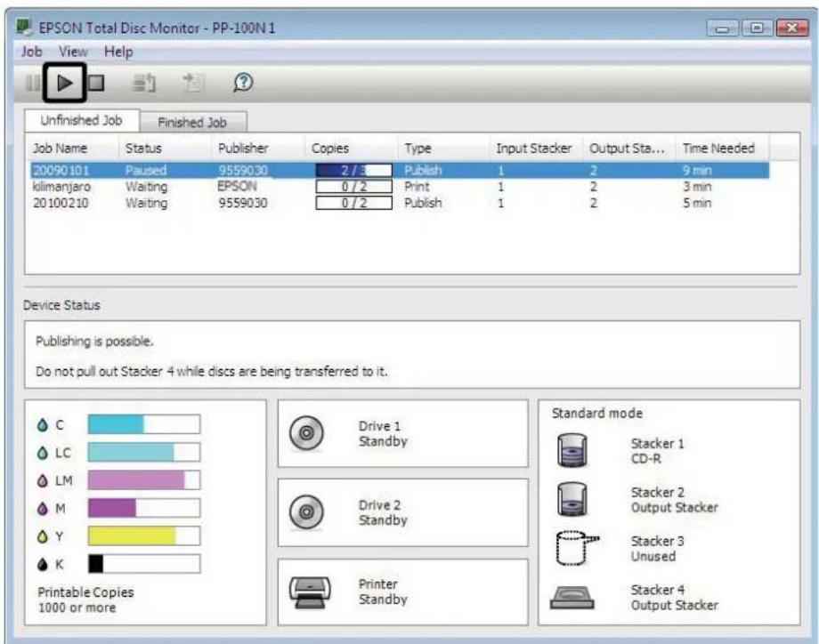 EPSON PP-100N - Select the job for which you want to resume processing, and click ▶ [Resume]. - 1