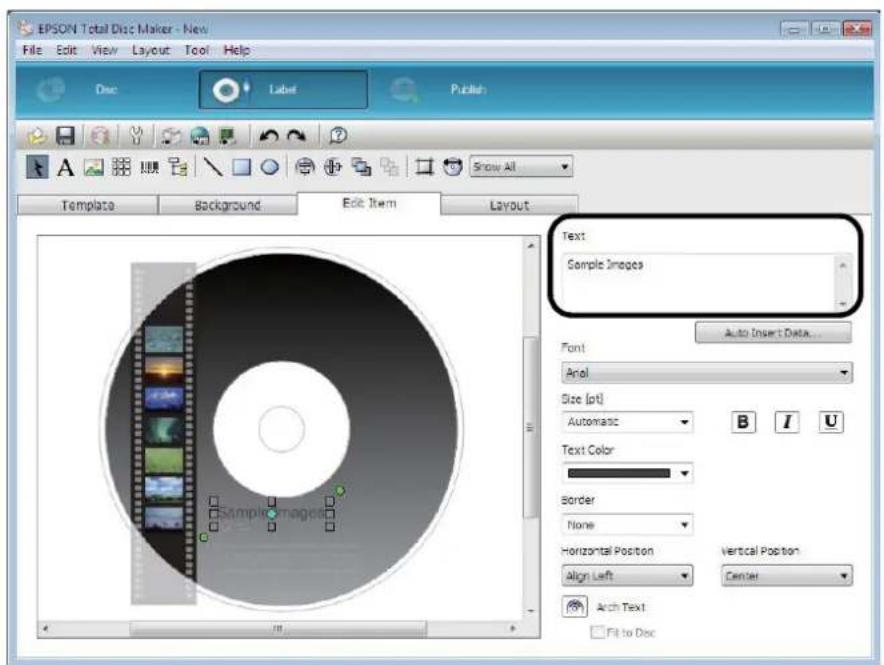 EPSON PP-100N - Enter the text you want to place in [Text]. In this example, we enter "Sample Images". - 1