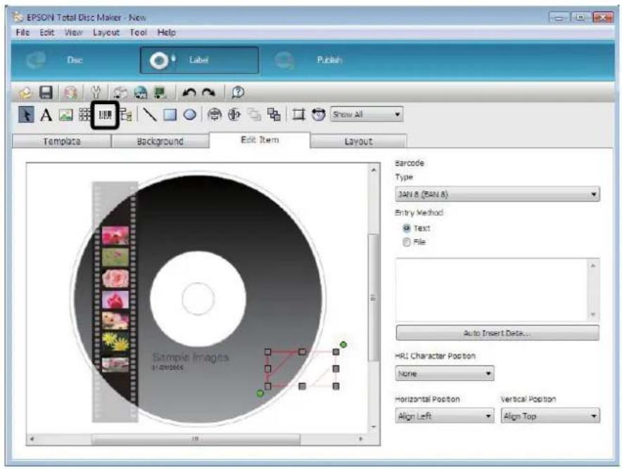 EPSON PP-100N - Click [Barcode], and click the location you want to place the barcode. - 1