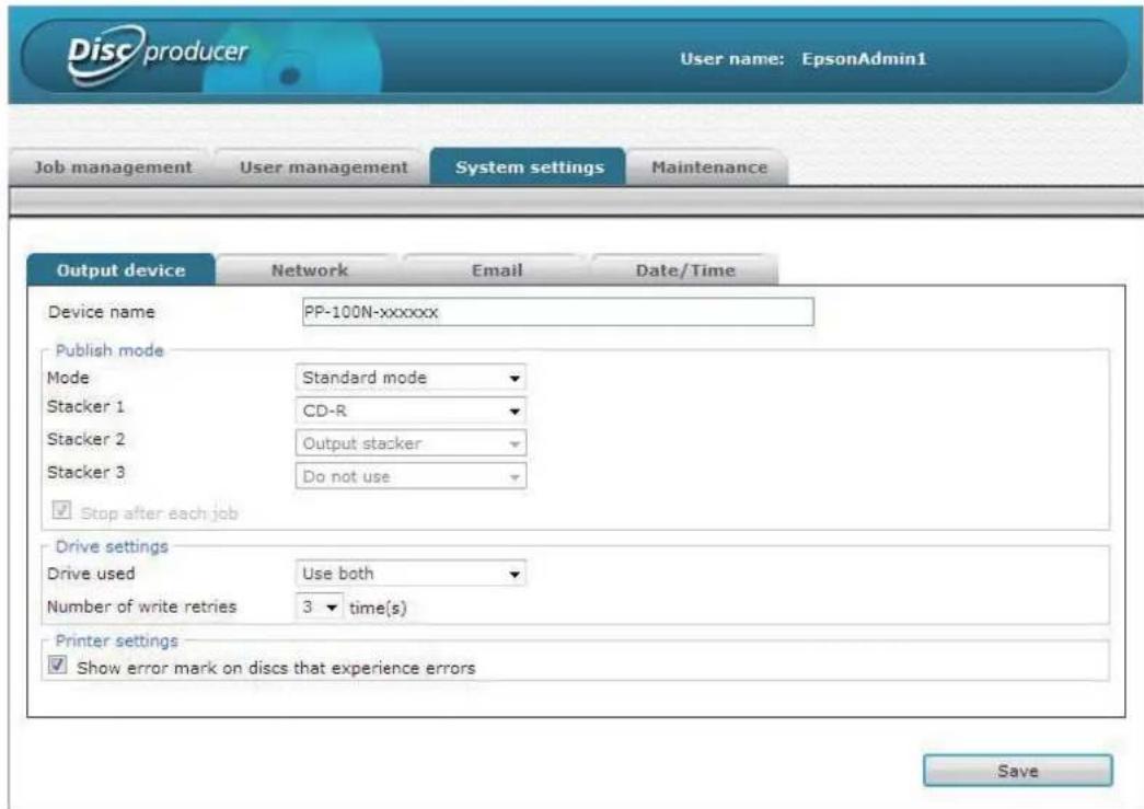 EPSON PP-100N - (System settings) screen (administrator only) - 1