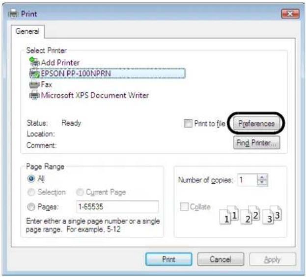 EPSON PP-100N - Click the [Preferences] button. - 1