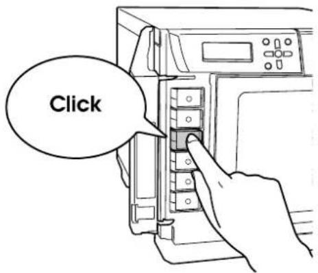 EPSON PP-100N - Use the label color to check where to set the ink cartridge, and gently push the new ink cartridge into the ink cartridge holder on this product until you hear a click. - 1