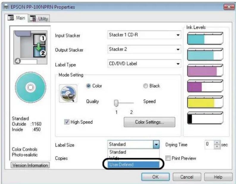 EPSON PP-100N - Select [User Defined] for [Label Size]. - 1