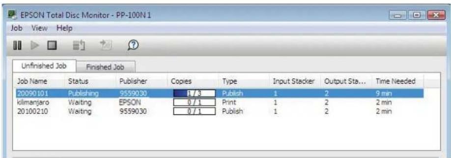 EPSON PP-100N - (Unfinished Job) screen - 1