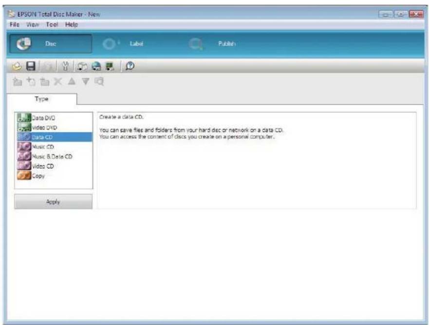 EPSON PP-100N - Select [Data CD] for [Type], and click [Apply]. - 1