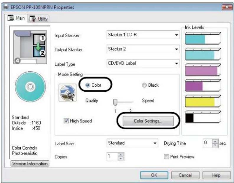 EPSON PP-100N - Select [Color], and click [Color Settings]. - 1