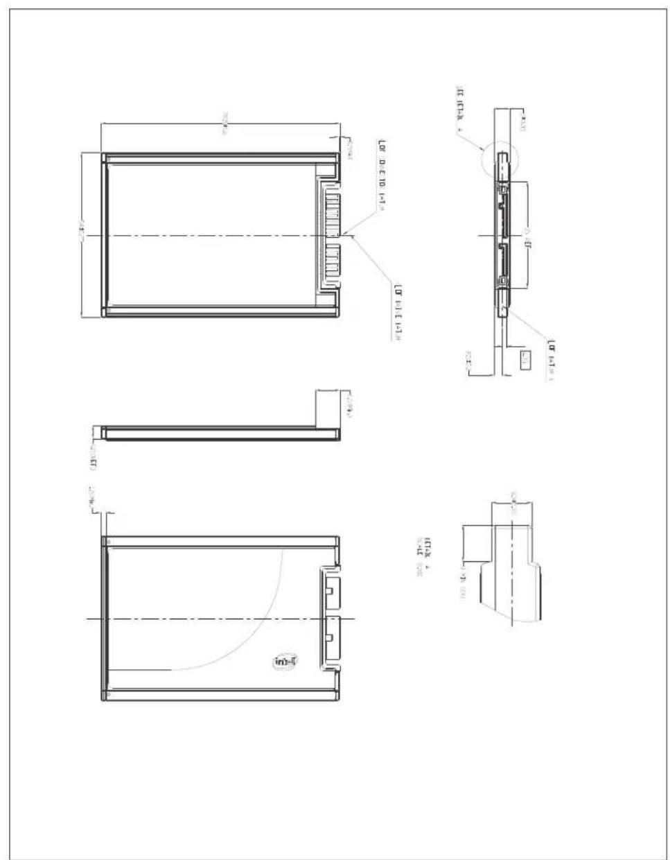 Technical drawing of a mechanical component with multiple orthographic and isometric views, annotated with dimensions and part labels.