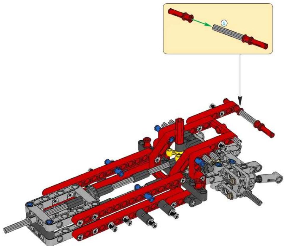 3D mechanical assembly diagram showing red and gray components with no visible text or symbols