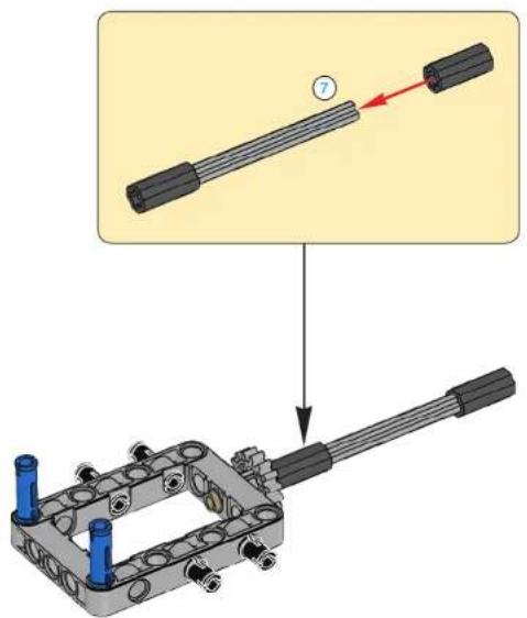 Technical diagram showing assembly of a mechanical component with labeled parts and directional arrow