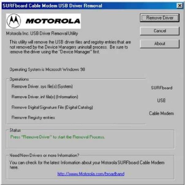 MOTOROLA SBG1000 - Removing the USB Driver from Windows 98 or Windows Me - 5