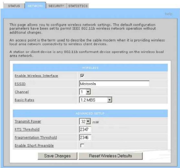 MOTOROLA SBG1000 - Wireless > NETWORK Page - 2