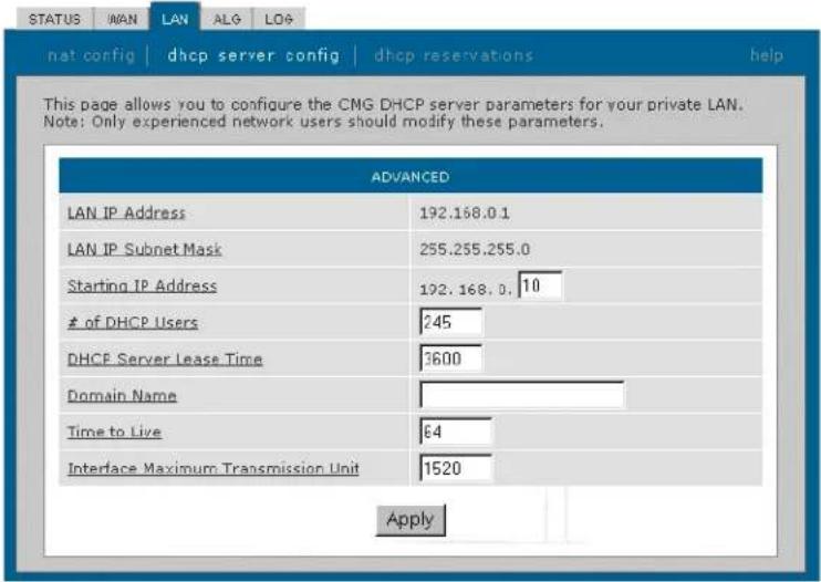 MOTOROLA SBG1000 - Gateway > LAN — dhcp server config Page - 2