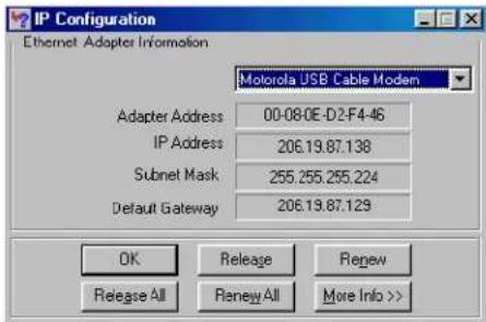 MOTOROLA SBG1000 - Verifying the IP Address in Windows 95, Windows 98, or Windows Me - 1