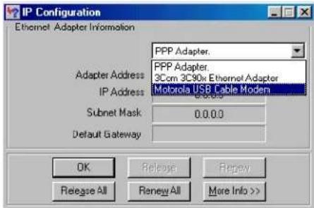 MOTOROLA SBG1000 - Verifying the IP Address in Windows 95, Windows 98, or Windows Me - 3