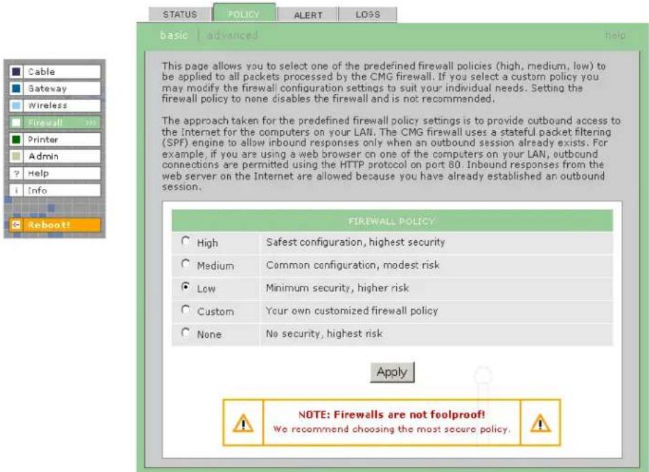 MOTOROLA SBG1000 - Firewall > POLICY — basic Page - 1