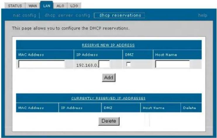 MOTOROLA SBG1000 - Gateway > LAN — dhcp reservations Page - 2
