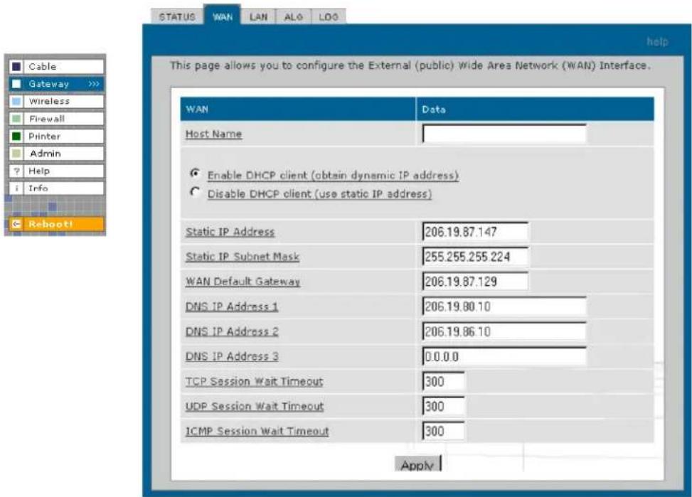MOTOROLA SBG1000 - Gateway > WAN Page - 1