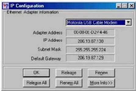 MOTOROLA SBG1000 - Obtaining an IP address in Windows 98, Windows 98 SE, or Windows Me - 1