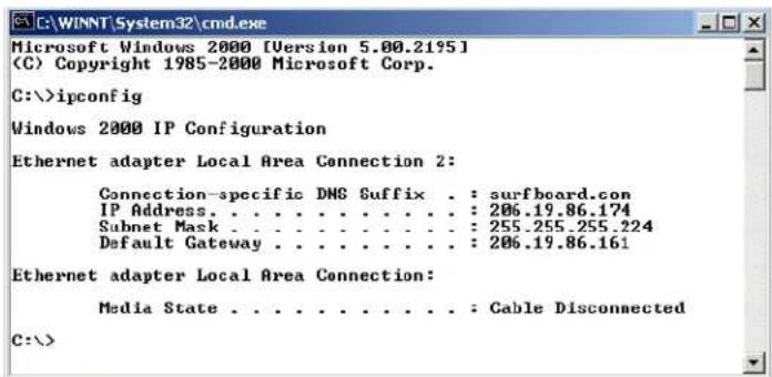 MOTOROLA SBG1000 - Verifying the IP Address in Windows 2000 or Windows XP - 1