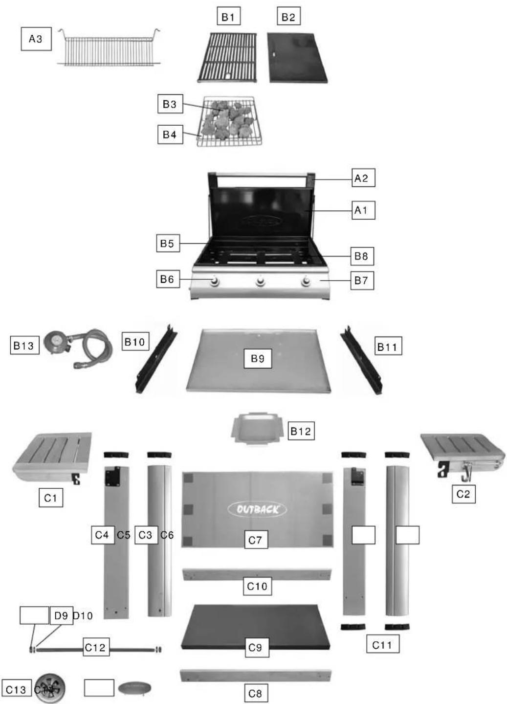 Outback Spectrum Select Flat Bed 2 Burner - Parts Diagrams - 1