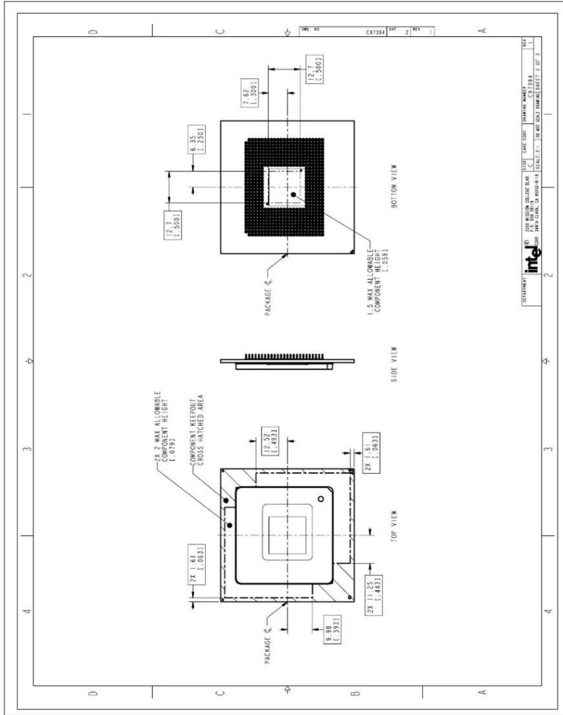 D C HG NO C07394 SHT. 2 REV A 6.35 [1.2501] [12.7 [1.5001] [2.7 [1.5001] BOTTOM VIEW 1.5 MAX ALLOWABLE COMPONENT HEIGHT [0.59] SIDE VIEW COMPONENT KEEPOUT CROSS HATCHED AREA 2X 2 MAX ALLOWABLE COMPONENT HEIGHT [0.79] 2X 1.61 [0.63] 12.52 [1.493] 2X 1.61 [0.63] TOP VIEW 2X 11.25 [1.443] 9.98 [1.393] PACKAGE 4 3 2 1 4 B A D C B A
