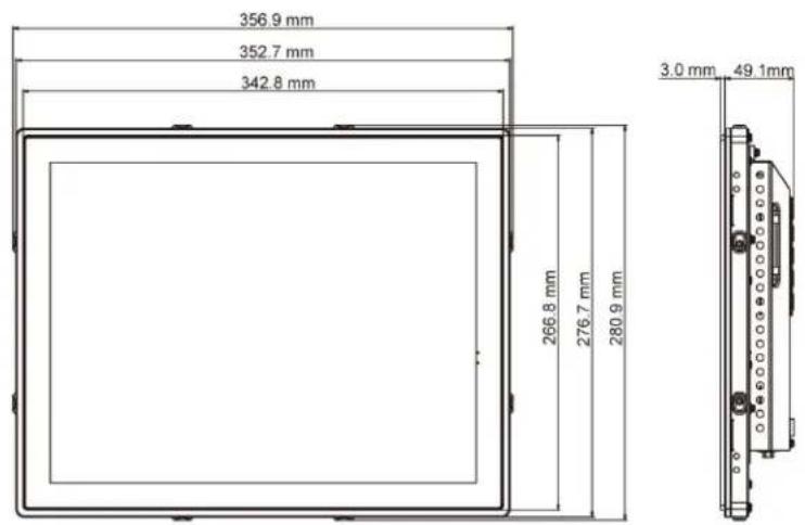 3M C1910PS - Dual-Touch Chassis Display Dimensions - 1