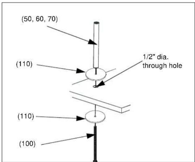 (50, 60, 70) (110) 1/2" dia. through hole (110) (100)
