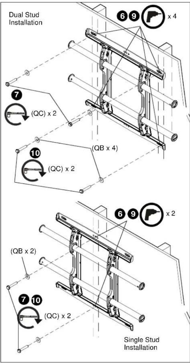 Dual Stud Installation 6 9 x 4 7 (QC) x 2 10 (QB x 4) (QC) x 2 6 9 x 2 (QB x 2) 7 10 (QC) x 2 Single Stud Installation