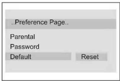 ..Preference Page.. Parental Password Default Reset