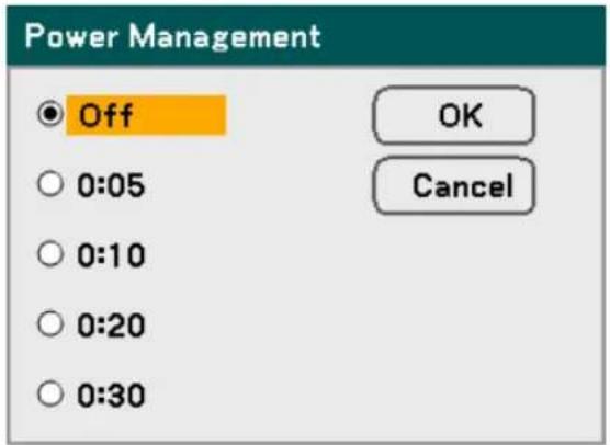 Power Management Off OK Cancel 0:05 0:10 0:20 0:30