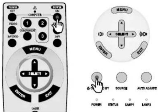 POWER OFF COMPUTER ON VIDEO COMPONENT SPEED 3 LAN MENU SELECT ENTER EXIT LASE MENU SELECT ENTER EXIT D BY SOURCE AUTO ADJUST POWER STARTUS LAMP1 LAMP2