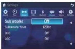 Settings Sub woofer Off Subwooferfilter 120Hz DBB Off DRC Off