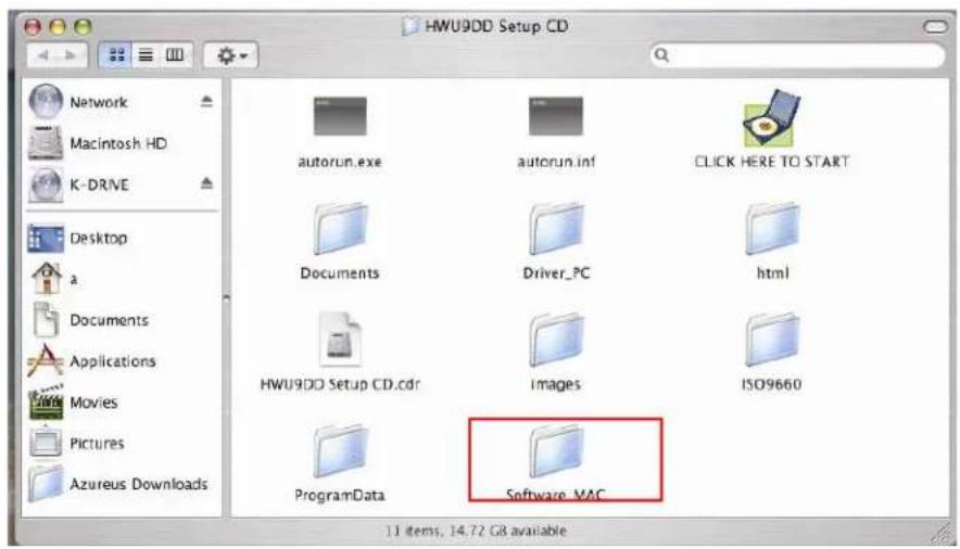 HWU9DD Setup CD Network Macintosh HD K-DRIVE Desktop a Documents Applications Movies Pictures Azureus Downloads autorun.exe autorun.inf CLICK HERE TO START Documents Driver_PC html HWU9DD Setup CD.cdr Images ISO9660 ProgramData Software MAC 11 items, 14.72 GB available