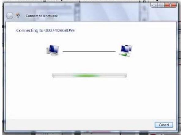 Connect to a network Connecting to 000740868D9E Cancel