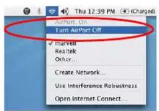 Thu 12:39 PM (Charged) AirPort On Turn AirPort Off marvell Realtek Other... Create Network... Use Interference Robustness Open Internet Connect...
