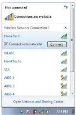 Not connected Connections are available Wireless Network Connection 3 HawkTech Connect automatically Connect WLAN HawkTechc SIA A800-1 A800-3 A800-4 Open Network and Sharing Center
