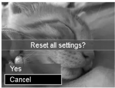 Reset all settings? Yes Cancel
